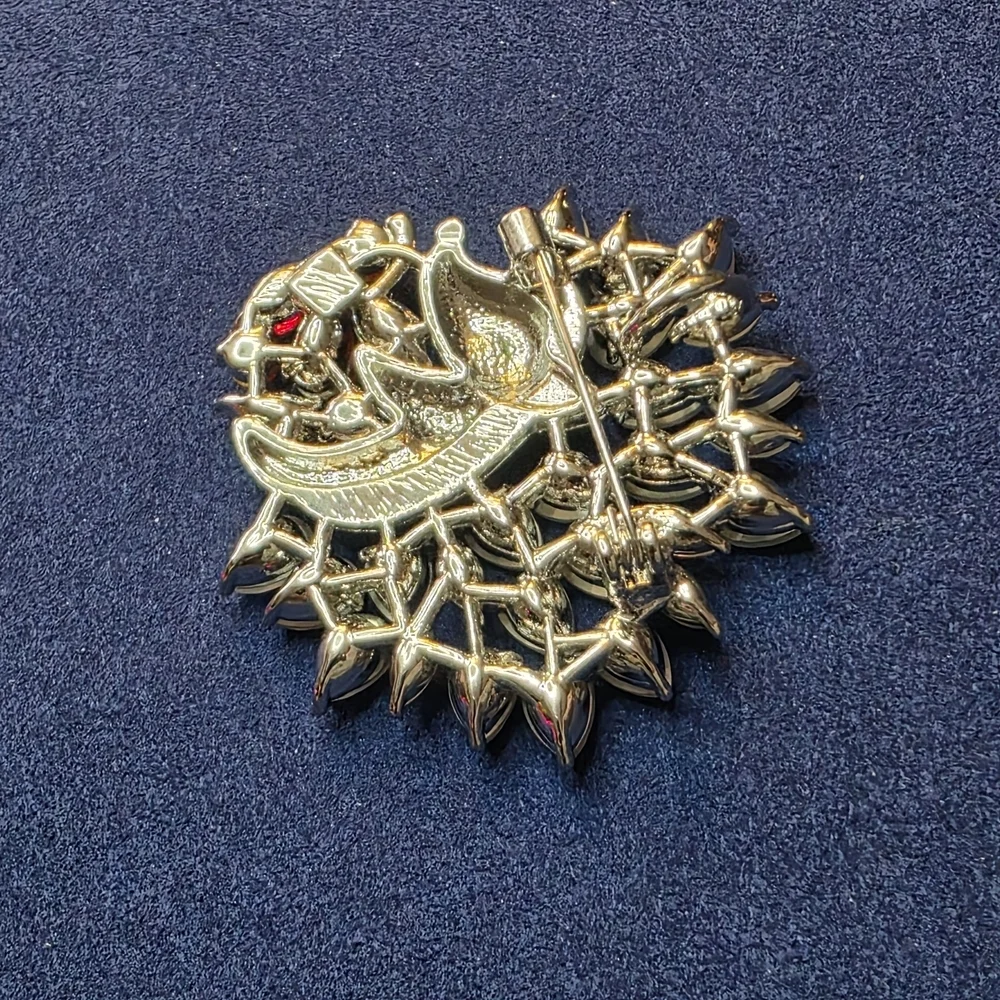 Vintage Porcupine Brooch Silver Tone Red Crystal Opaline Glass Figural 549